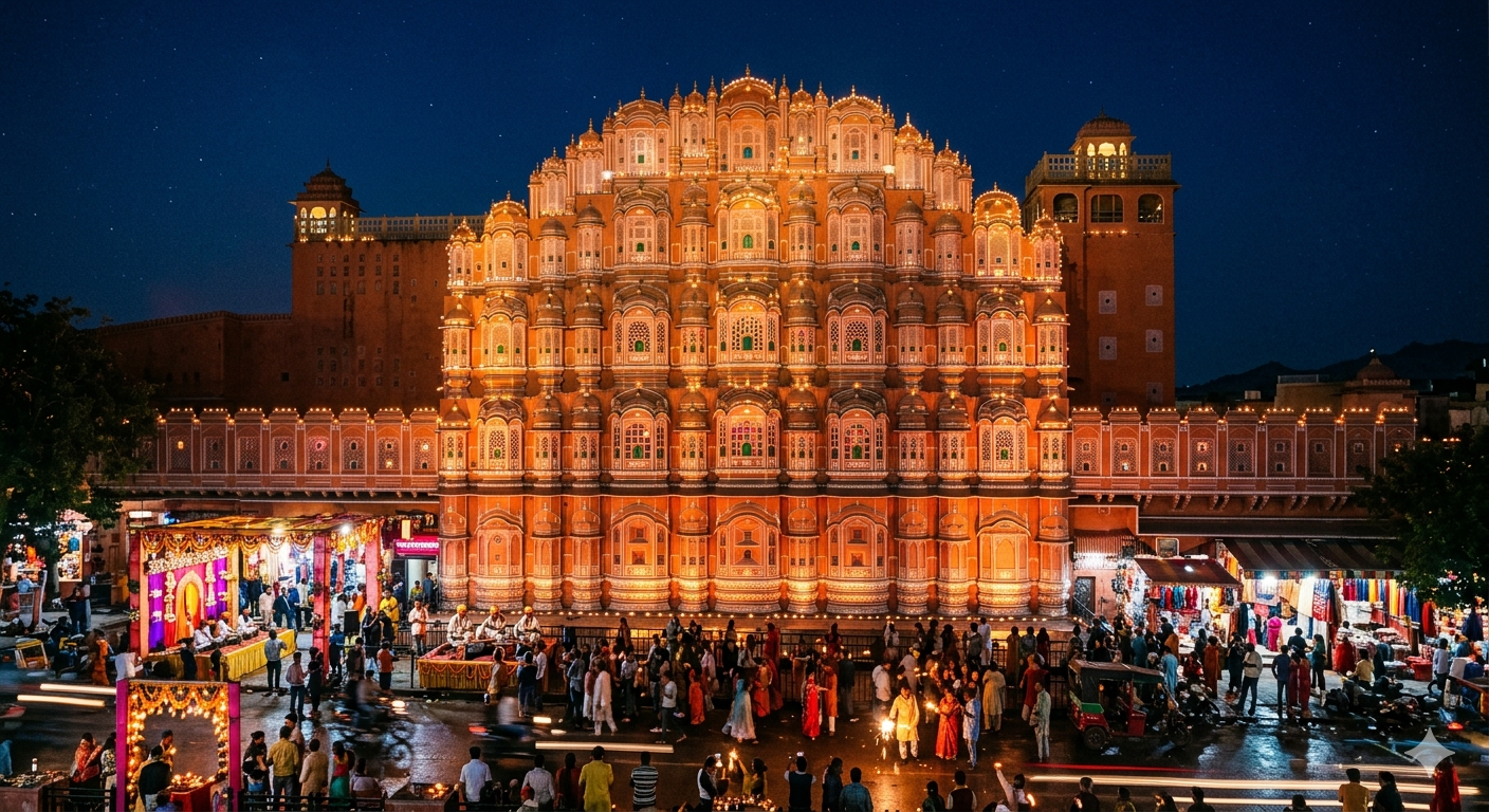 hawa mahal at night