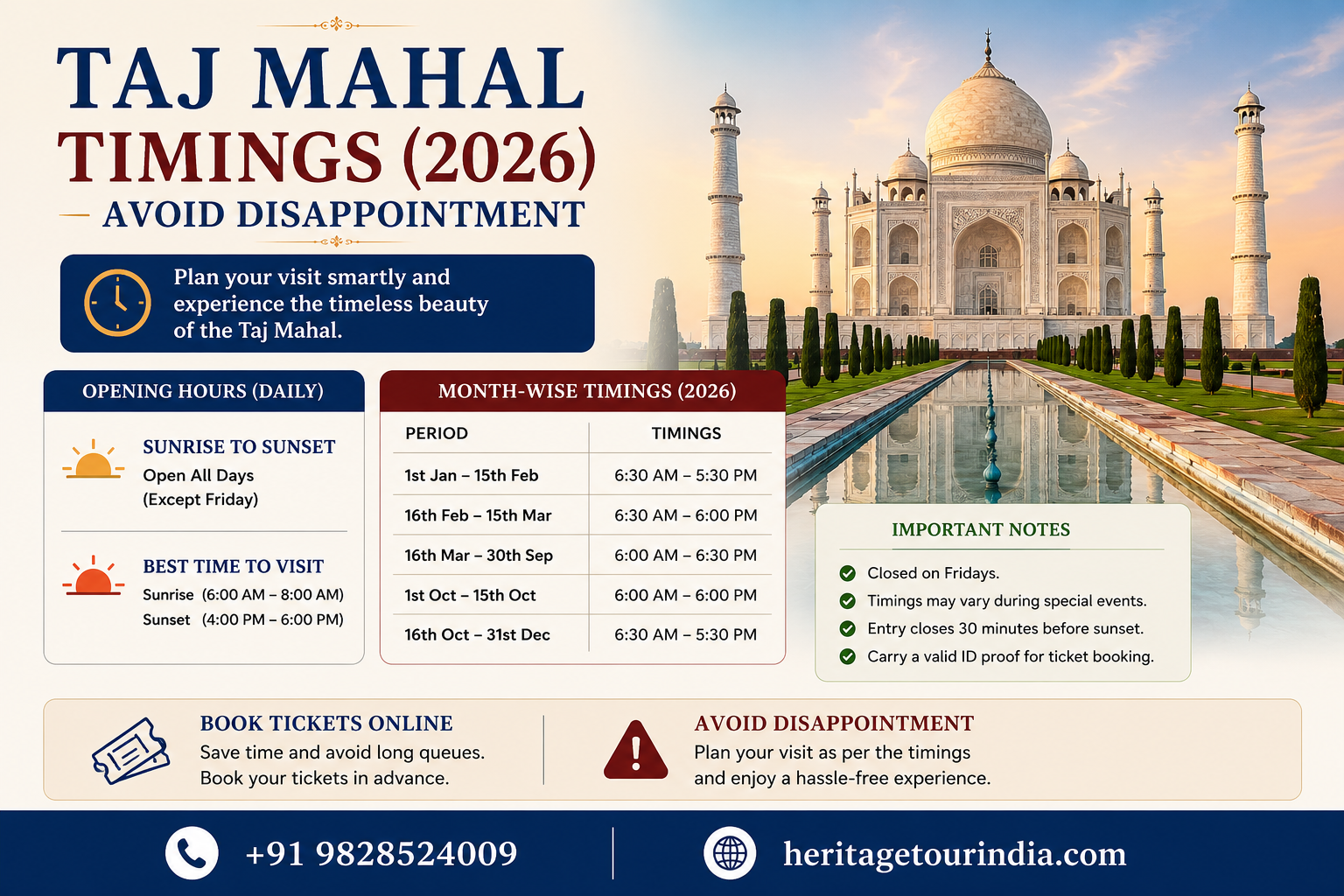 Taj Mahal Timings (2026) – Avoid Disappointment