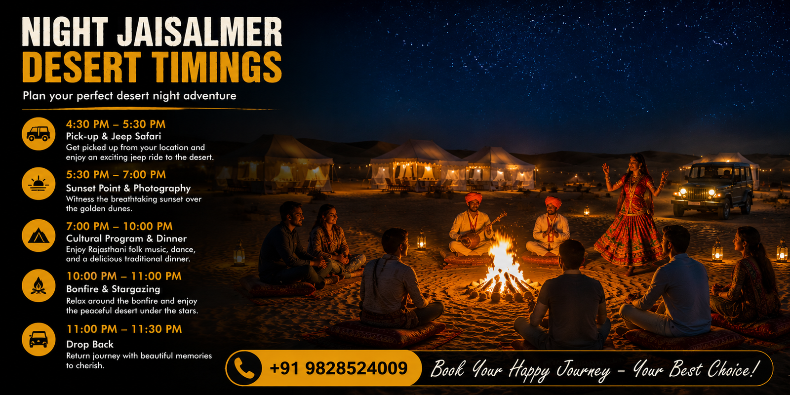 Night Jaisalmer Desert Timings and Schedule